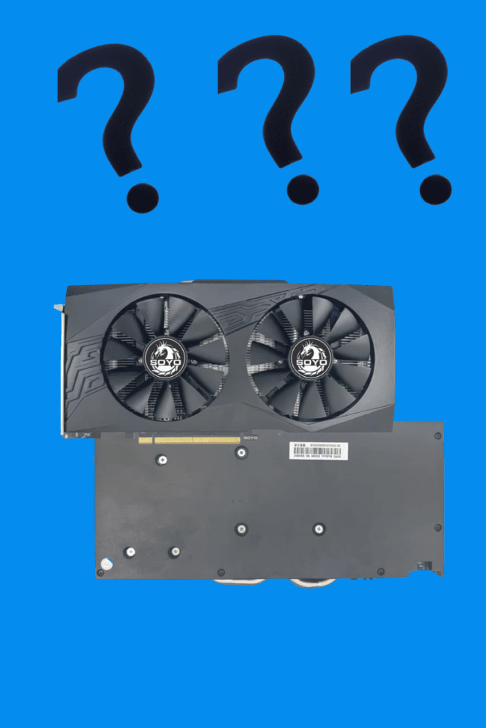 Imagem mostrando duvida sobre como ver placa de vídeo do PC e mostrando uma placa de video e pontos de interrogação